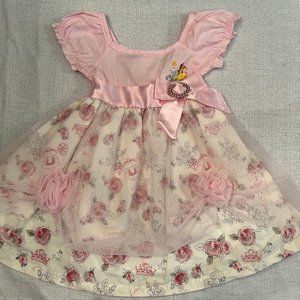 Disney Pink Floral Dress with Cinderella, Tiana, and Belle Princess Design